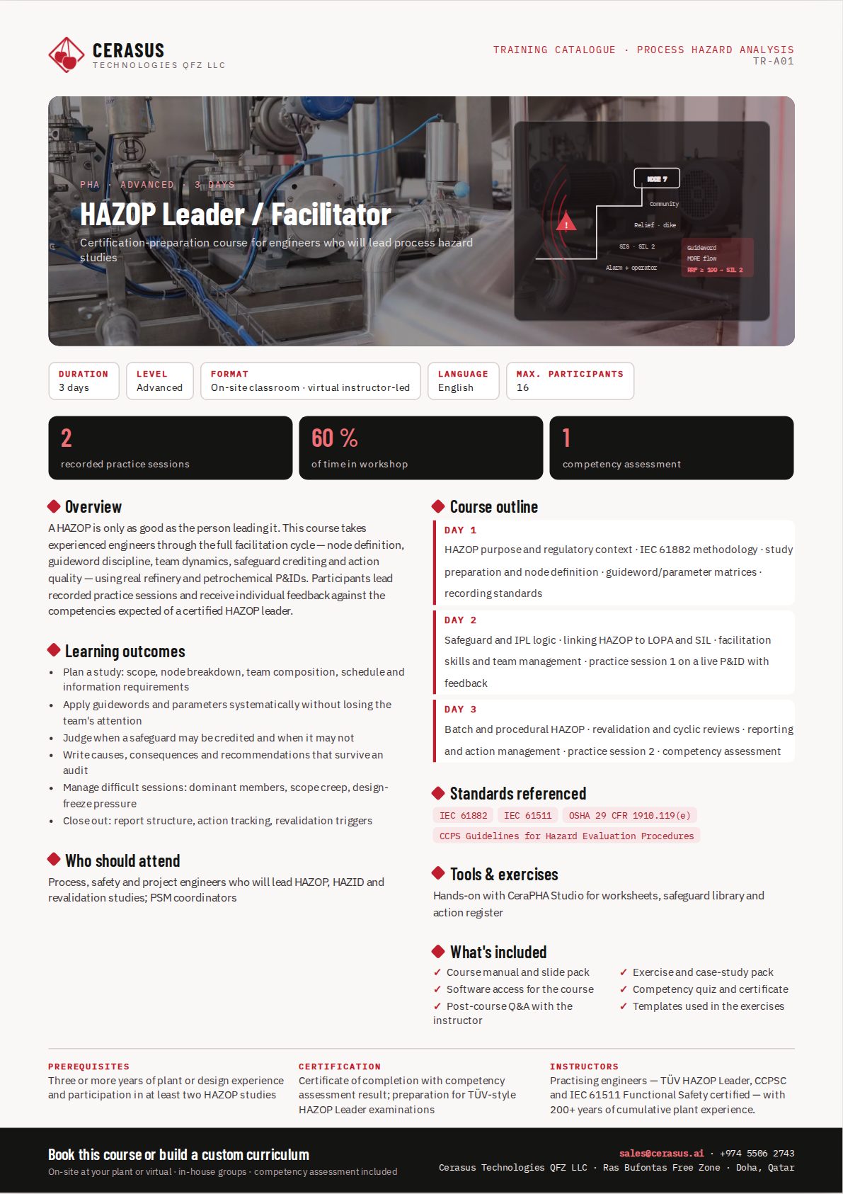 HAZOP Leader / Facilitator — one-page course flyer