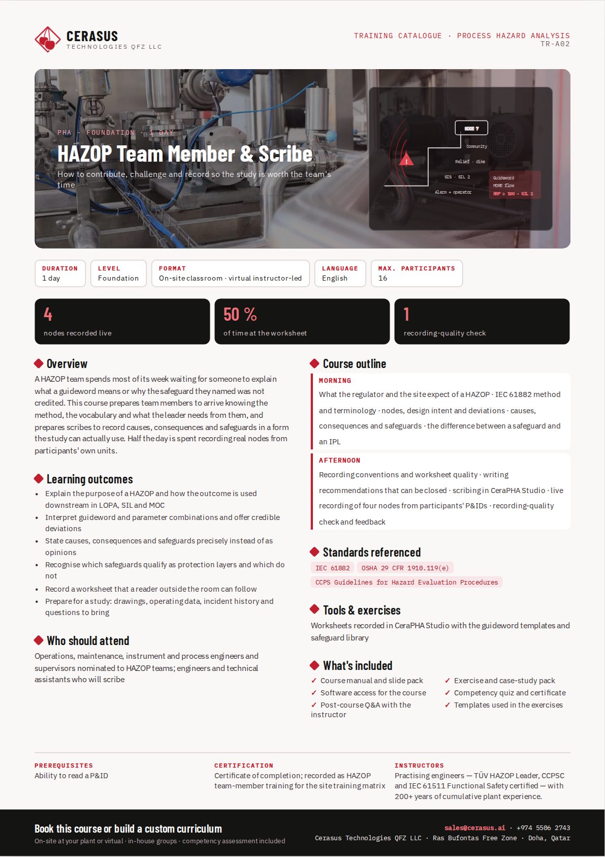 HAZOP Team Member & Scribe — one-page course flyer