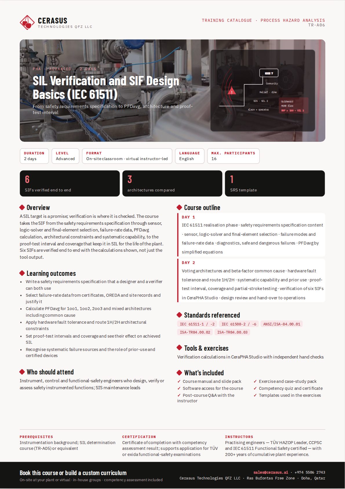 SIL Verification and SIF Design Basics (IEC 61511) — one-page course flyer