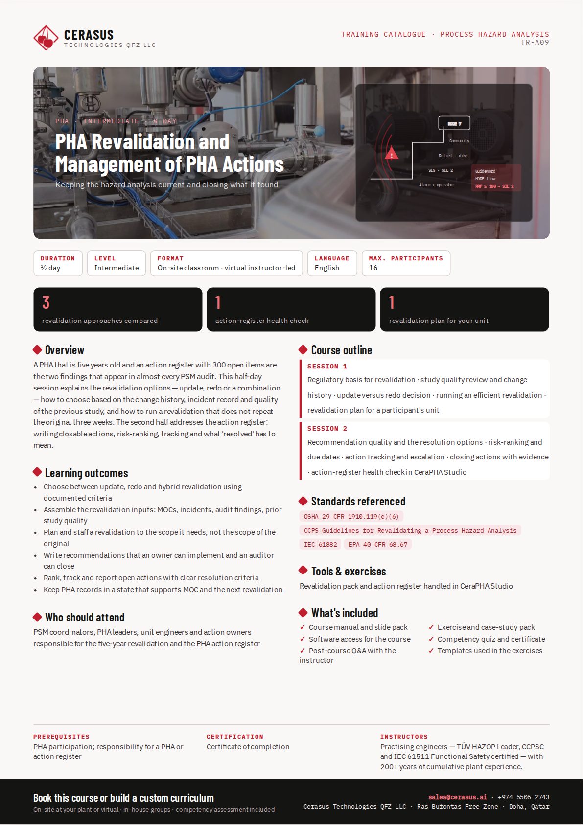 PHA Revalidation and Management of PHA Actions — one-page course flyer