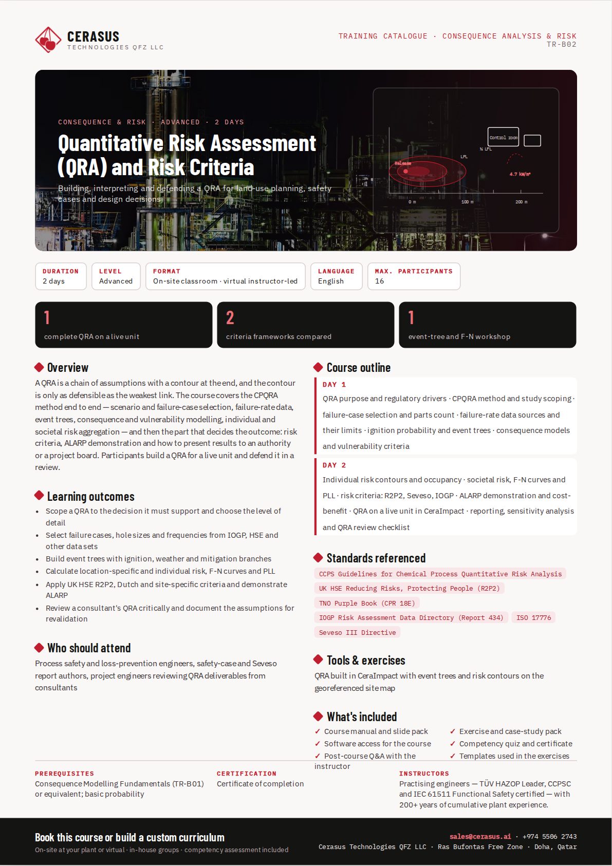 Quantitative Risk Assessment (QRA) and Risk Criteria — one-page course flyer