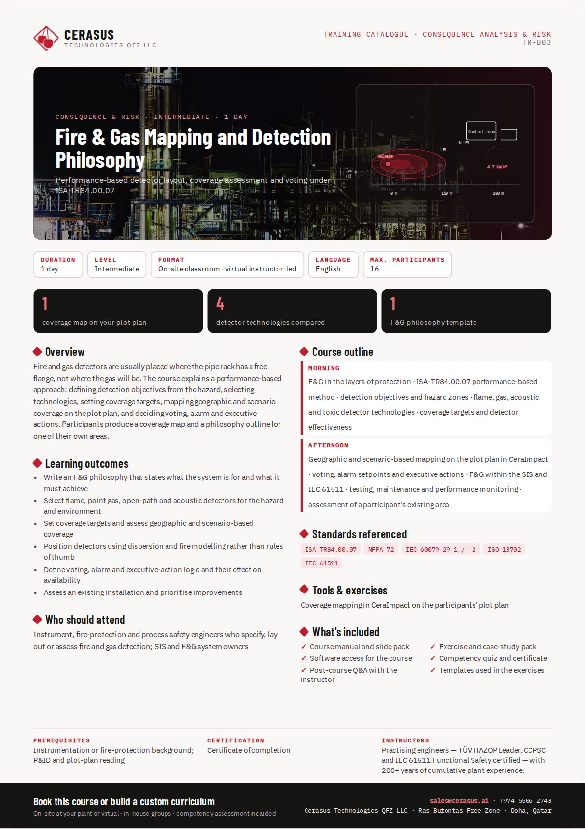 Fire & Gas Mapping and Detection Philosophy — one-page course flyer