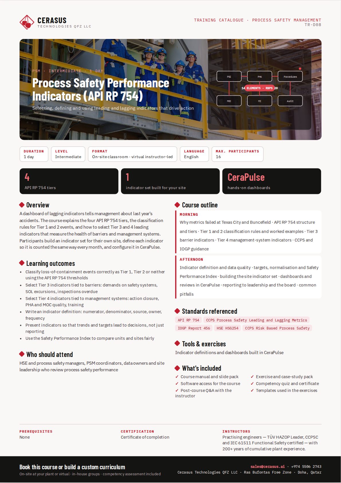 Process Safety Performance Indicators (API RP 754) — one-page course flyer