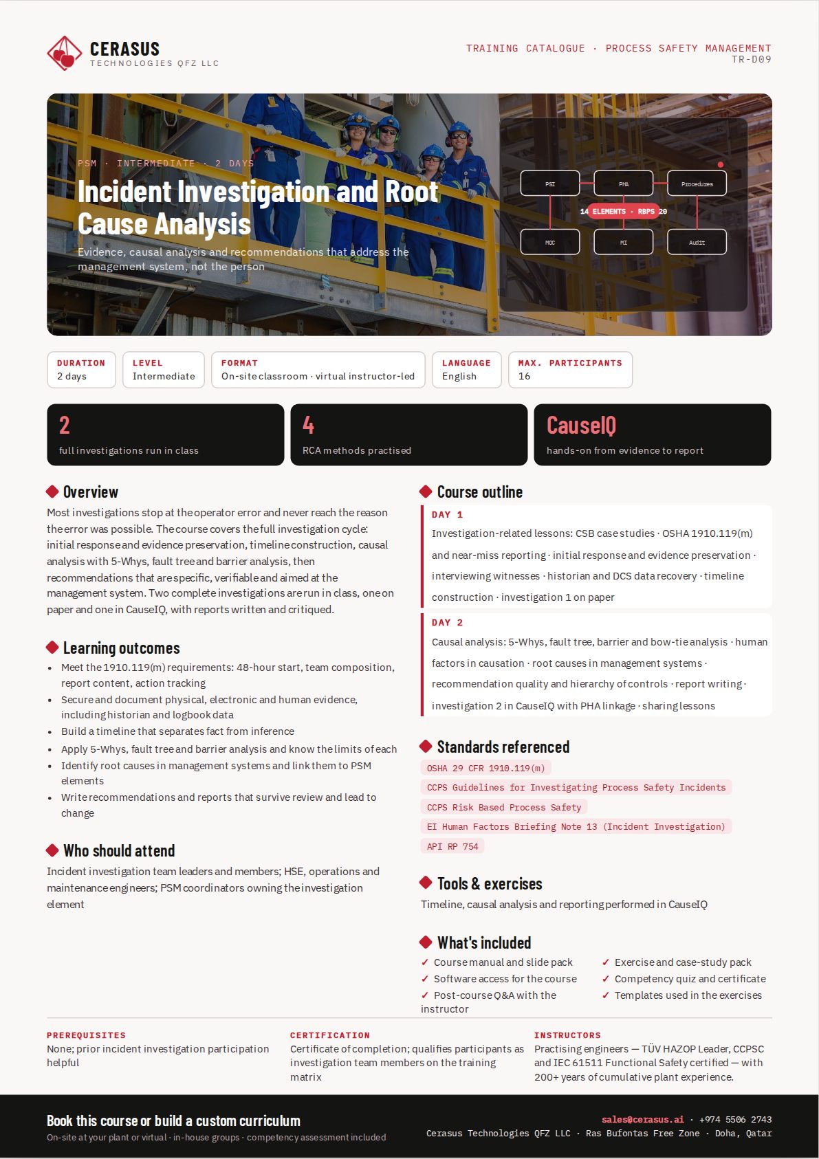 Incident Investigation and Root Cause Analysis — one-page course flyer