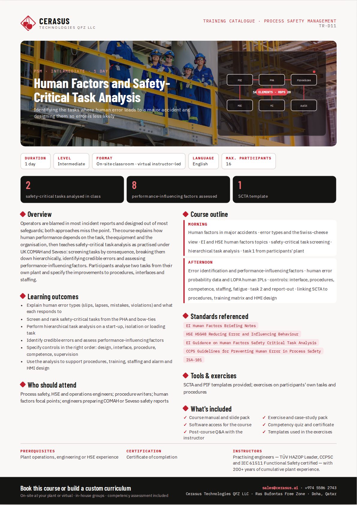 Human Factors and Safety-Critical Task Analysis — one-page course flyer
