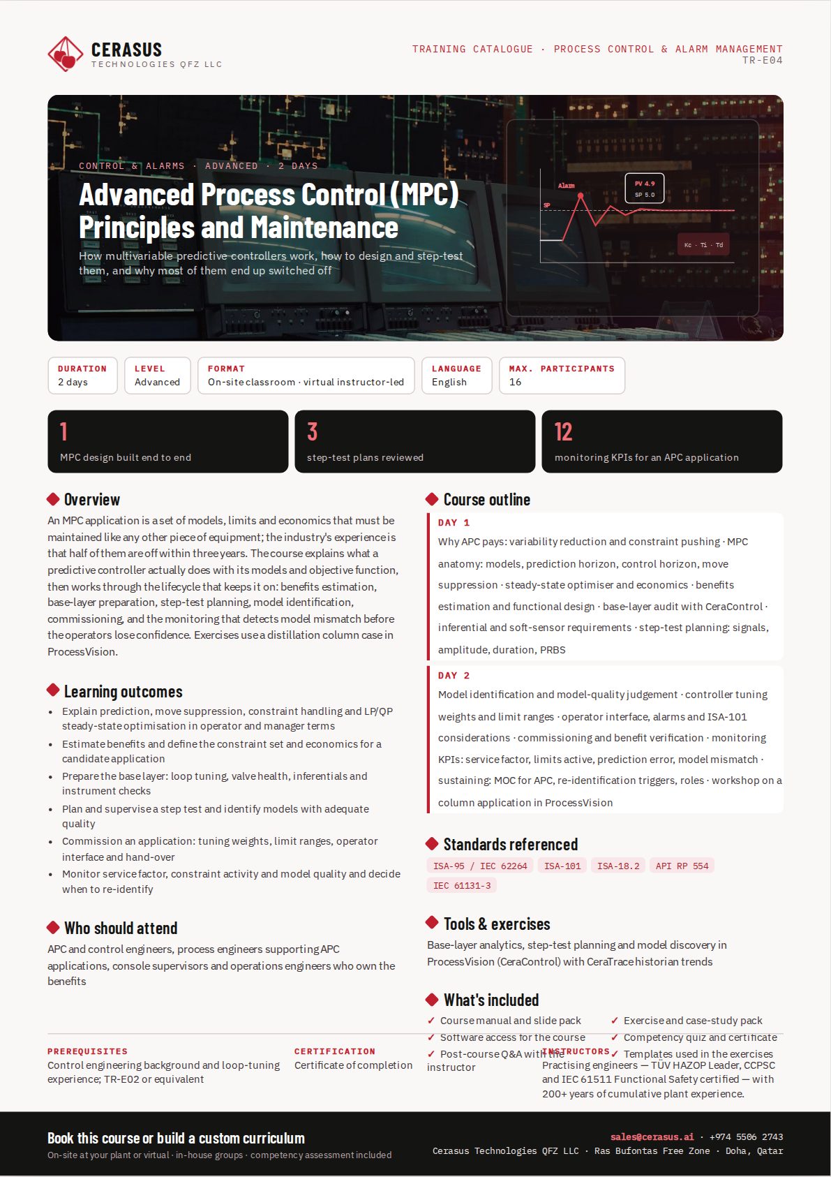 Advanced Process Control (MPC) Principles and Maintenance — one-page course flyer