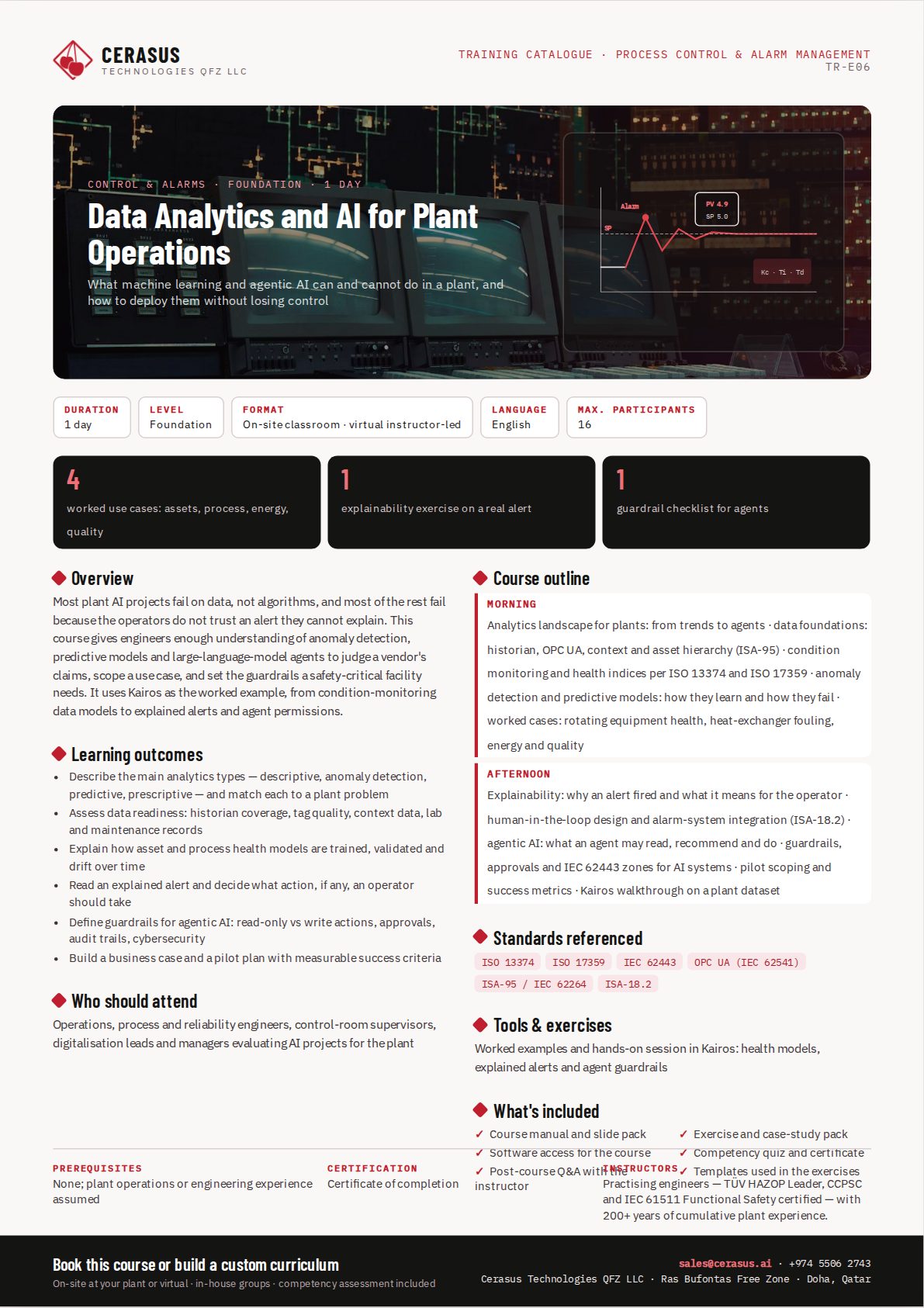 Data Analytics and AI for Plant Operations — one-page course flyer