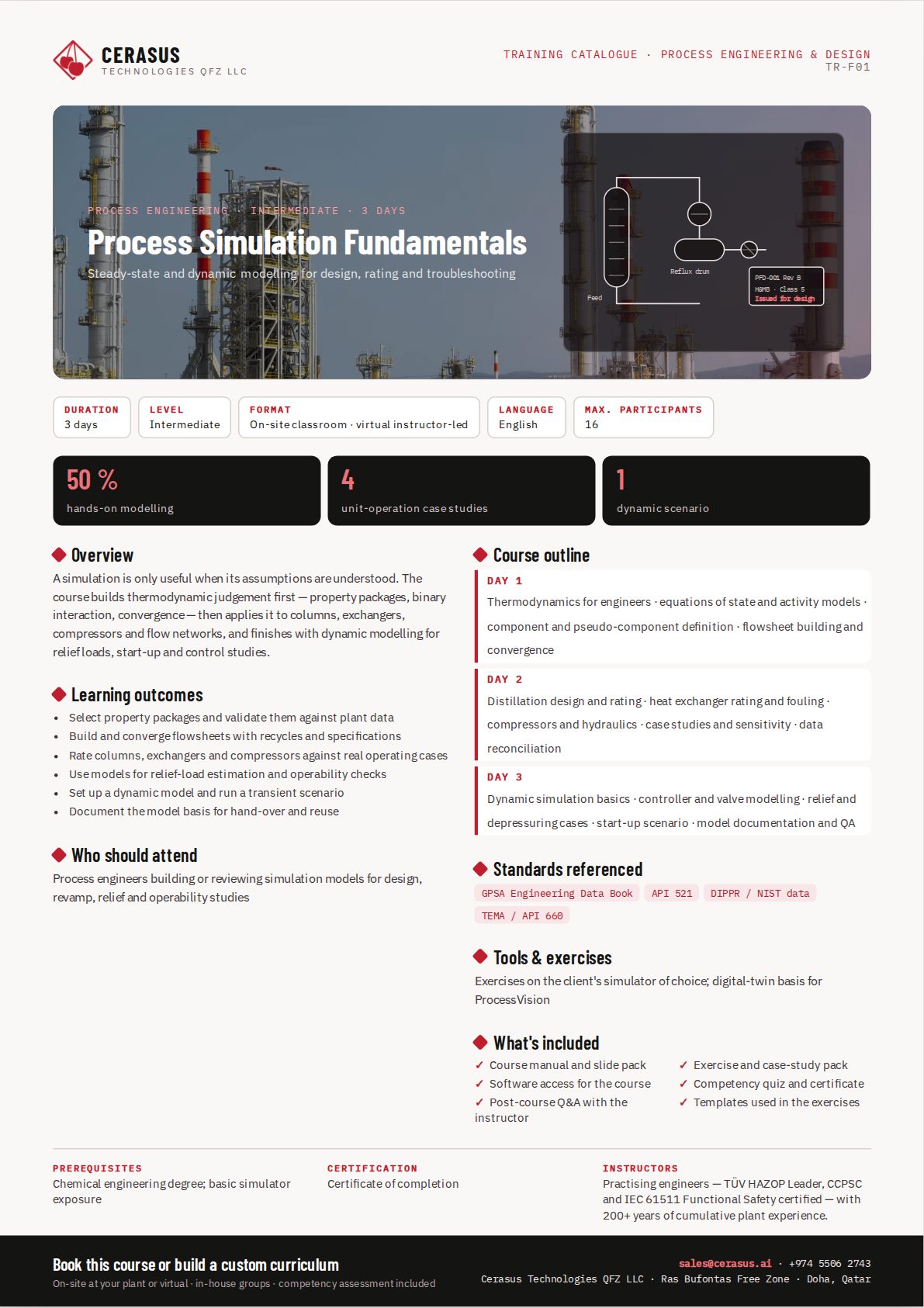 Process Simulation Fundamentals — one-page course flyer