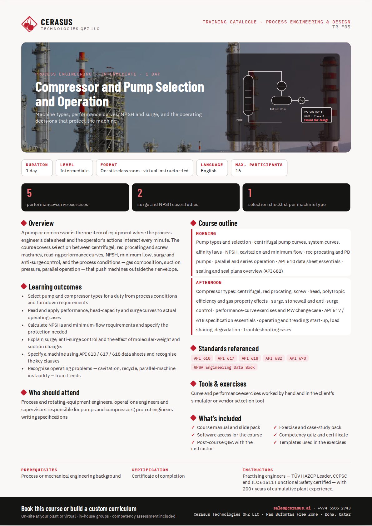 Compressor and Pump Selection and Operation — one-page course flyer