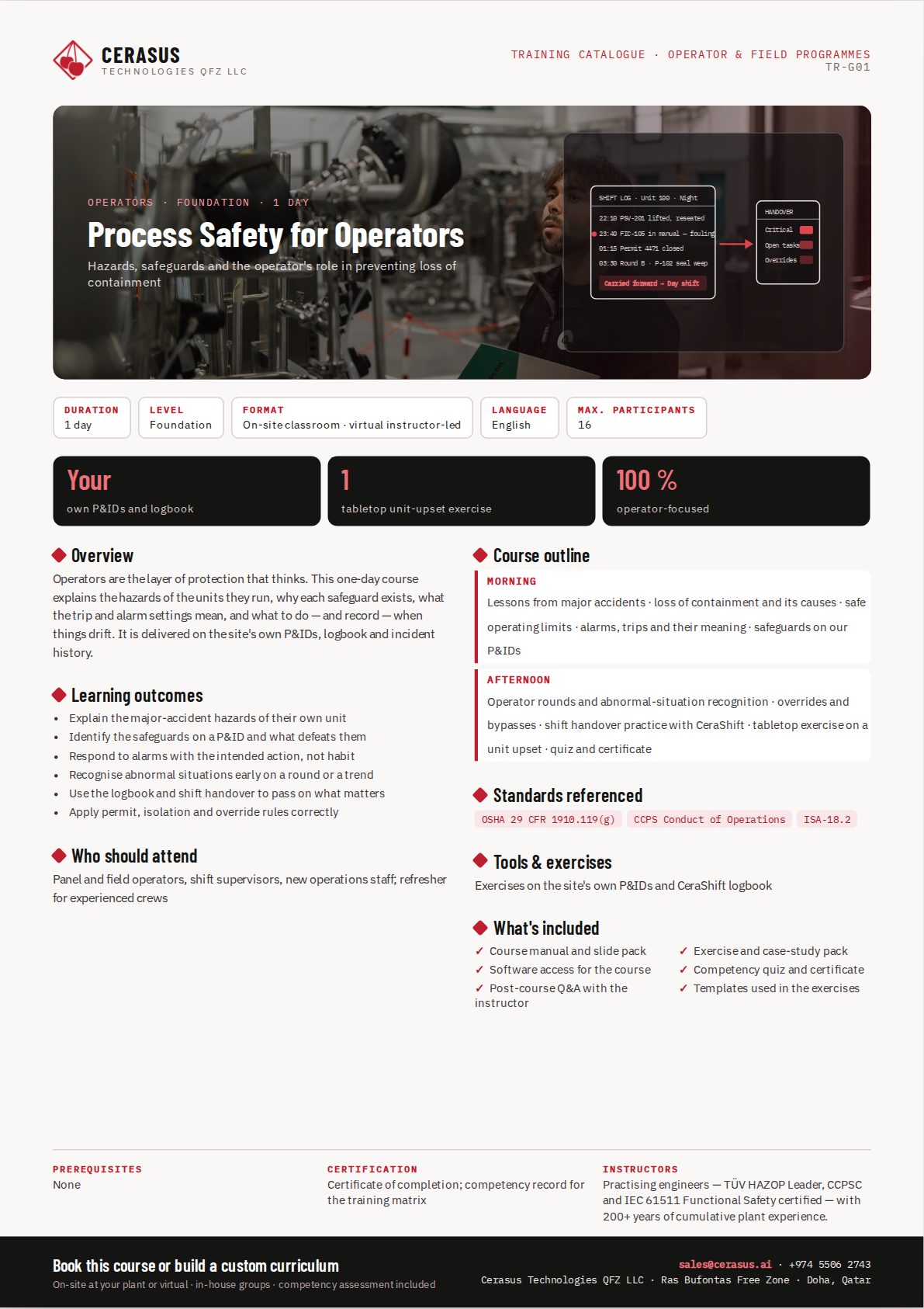 Process Safety for Operators — one-page course flyer