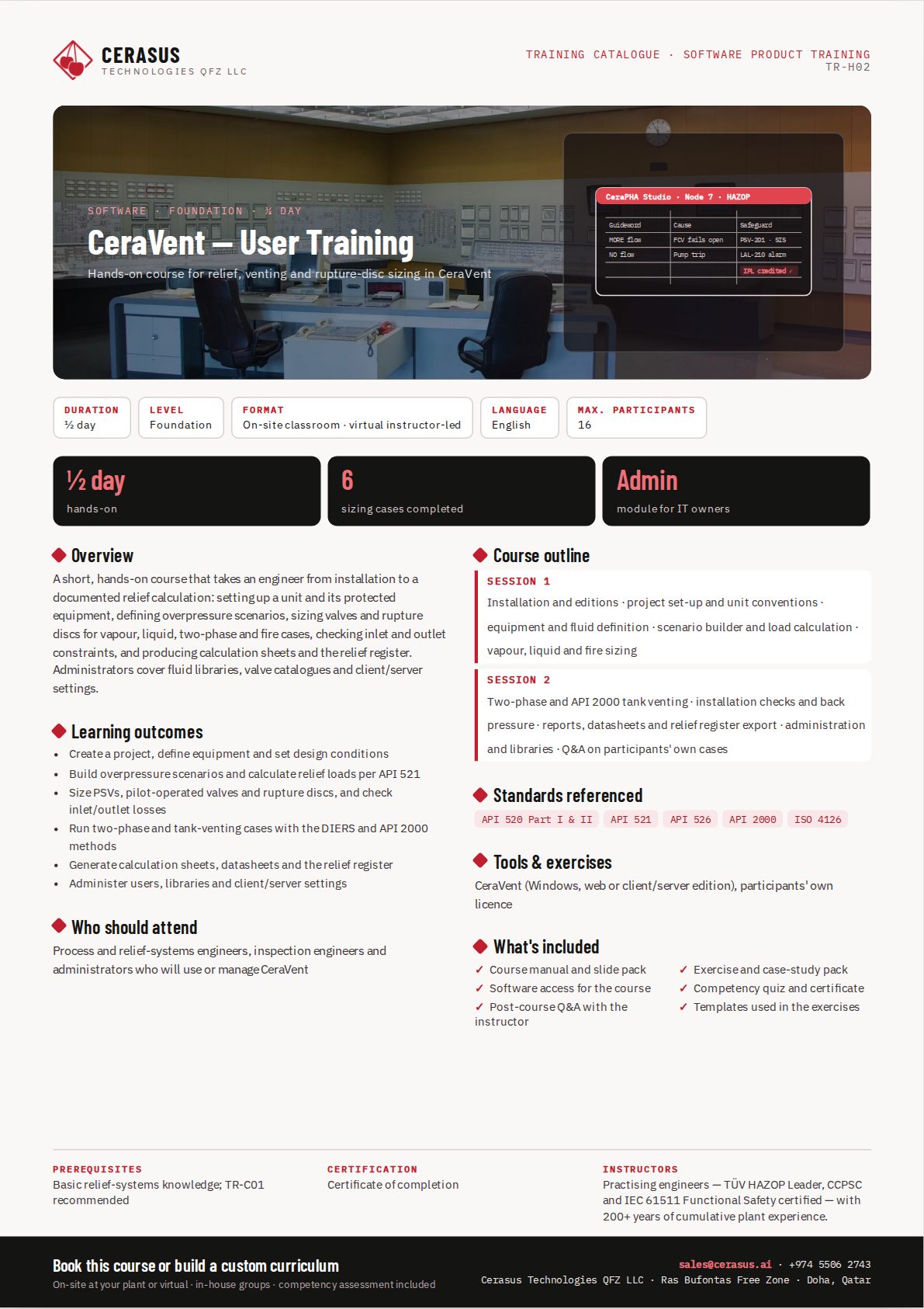 CeraVent — User Training — one-page course flyer