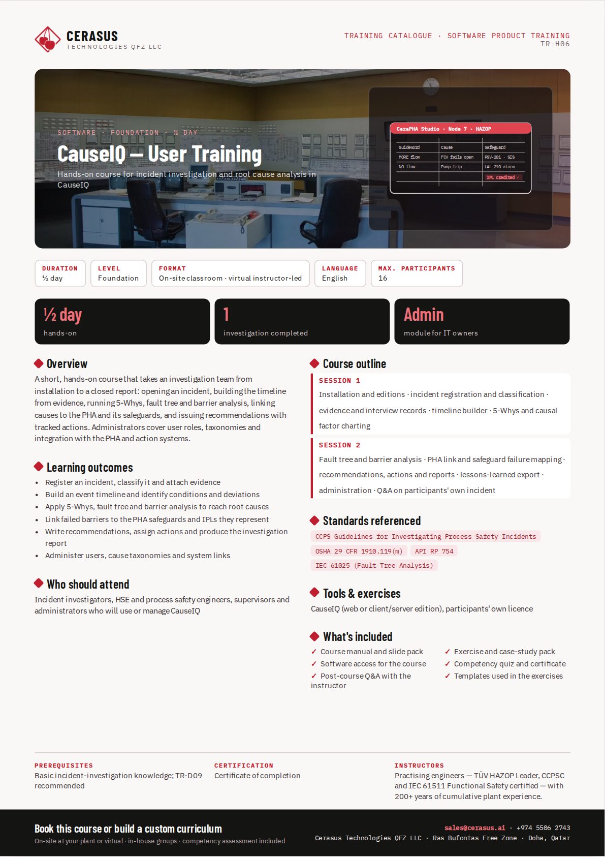 CauseIQ — User Training — one-page course flyer