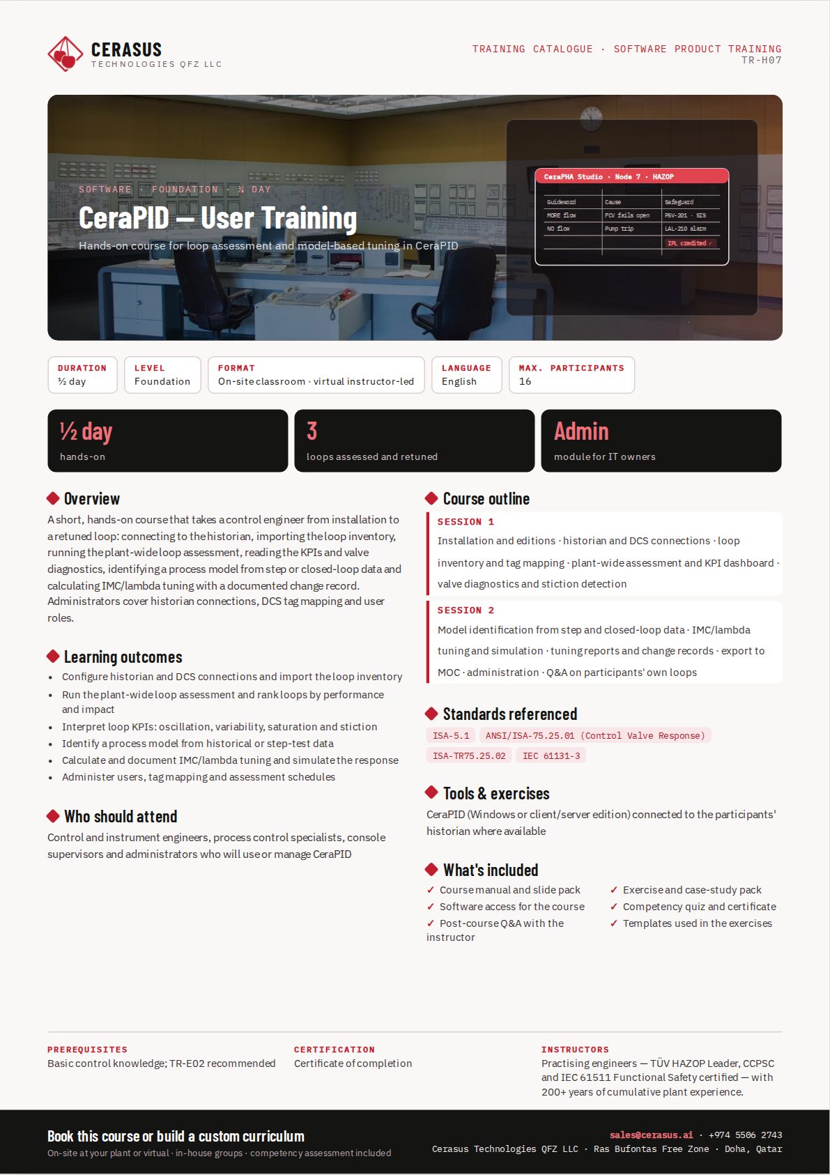CeraPID — User Training — one-page course flyer